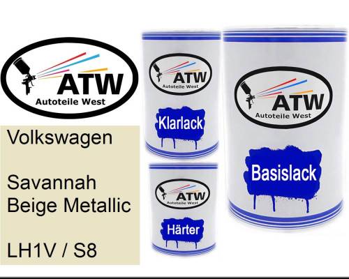 Volkswagen, Savannah Beige Metallic, LH1V / S8: 500ml Lackdose + 500ml Klarlack + 250ml Härter - Set, von ATW Autoteile West.